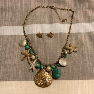 Gold and Turquoise Starfish Necklace and Earring Set